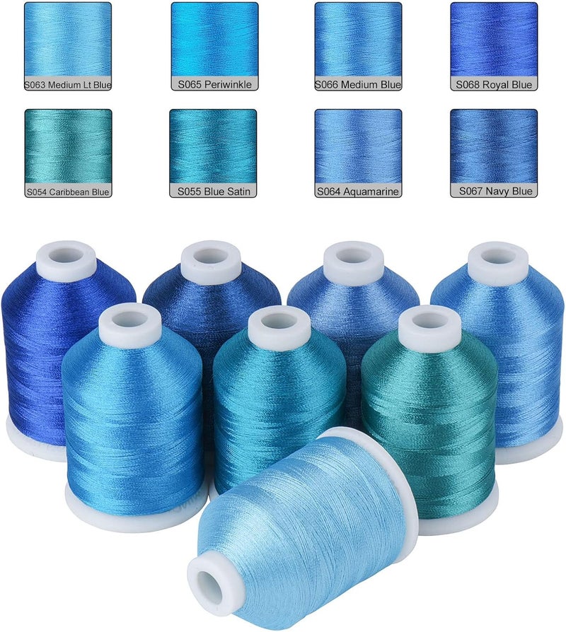 simthread Blue Embroidery Thread – 8 Shades Compatible with Madeira Colors, 550 Yards Each, 40WT Polyester, for Brother, Babylock, Janome, Singer & Other Machines - Image 1